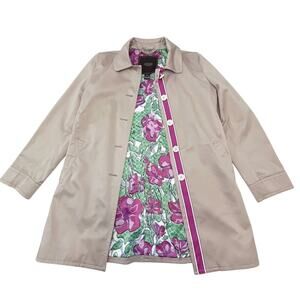 COACH Beige Cotton Jacket Medium Floral Lined Trench Coat